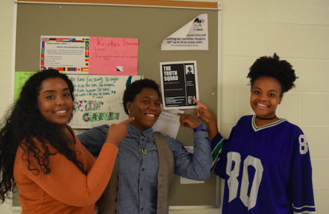 Safeya Siddig '18, Chanelle Thomas and Jade Merriwether '17 want you to join Truth Sqaud. (Cameron Cook)