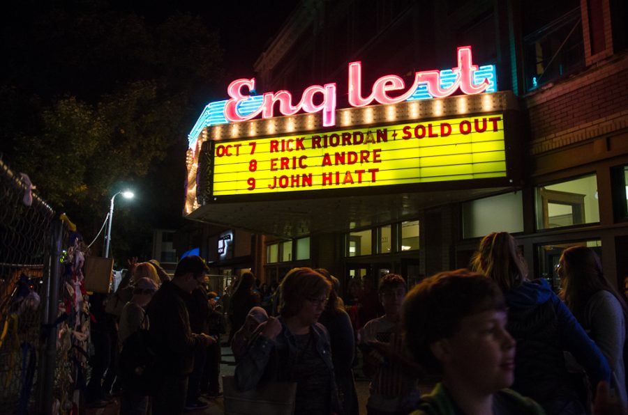 A post-show swarm is created after the event outside the Englert Theatre.