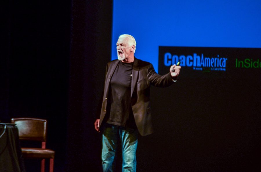 Ehrmann speaks to the audience at the Englert Theatre.