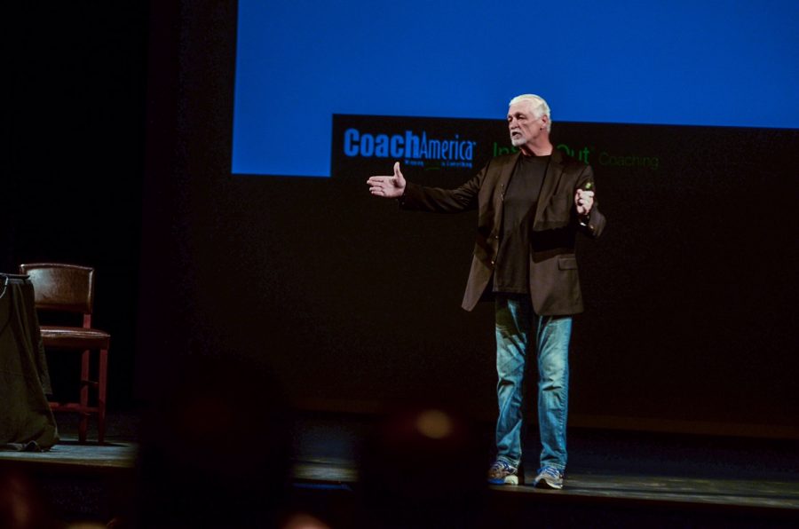 Joe Ehrmann speaks to the audience at the Englert Theatre on Sept. 28.