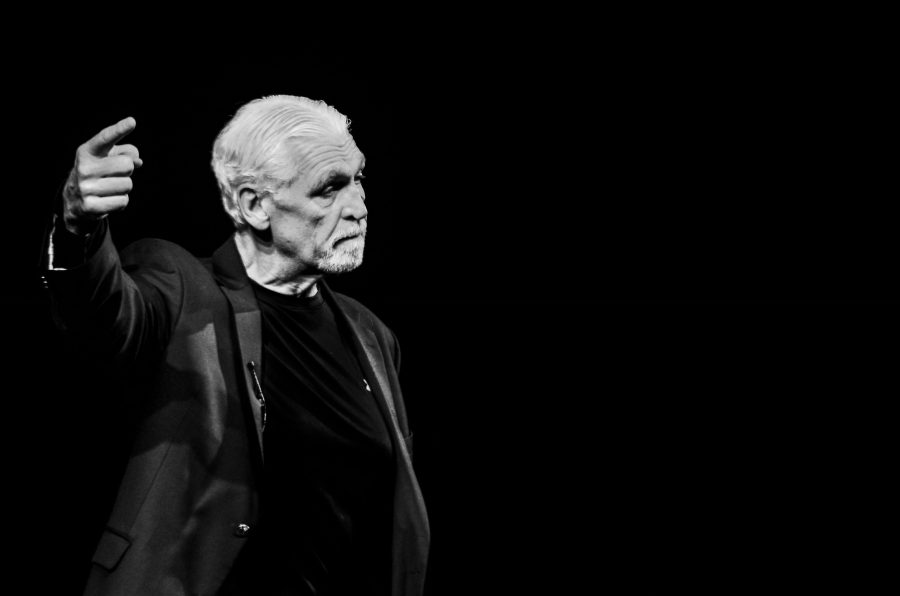 Joe Ehrmann speaks to the audience at the Englert Theatre on Sept. 28.