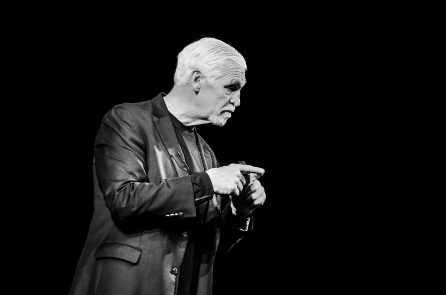 Joe Ehrmann speaks to the audience at the Englert Theatre on Sept. 28.