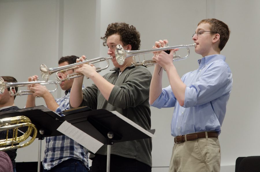 The Jazz Band trumpet section practices.