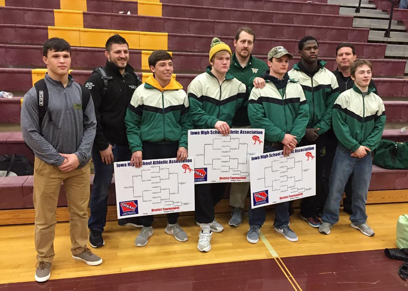 The Trojan wrestling team will send five wrestlers onto the Iowa High School State Wrestling Championships at Wells Fargo Arena in Des Moines from Feb. 16-18. Alex Aguirre '17, Nelson Brands '18, and Carter Rohweder '17 won the District tournament and Hans vonRabenau '18 and Guy Snow '18 placed second.