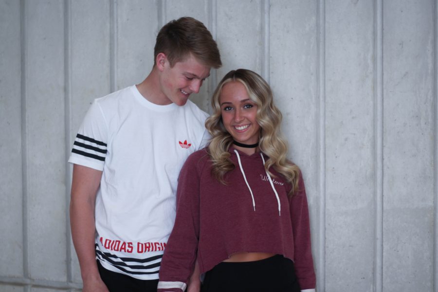 Natalie Roetlin 18 and Evan Flitz 18 pose together at the Voxman Music Building in their casual outfit. 