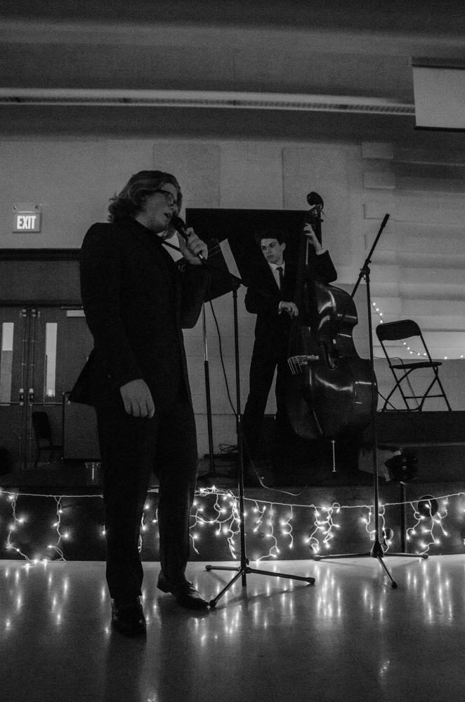 The Wavid Dang Trio, starring Will Laverman 18, Robert Walling 18, and not pictured David Wang 17, perform their second attempt at Beyond the Sea by Charles Trenet for the Music Playathon at West High School on May 20.