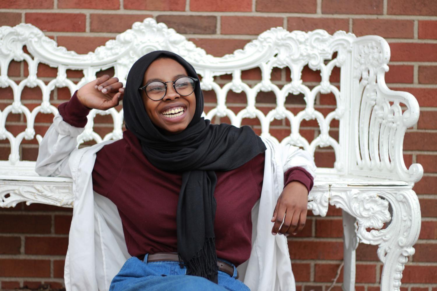 Ala Mohamed '17 shows off her smile while modeling her favorite spring fashion.