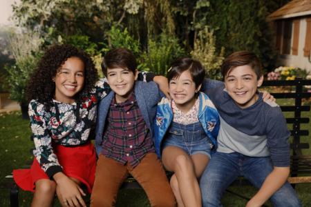 The kid actors of Andi Mack, from left to right:
 Sofia Wylie, Joshua Rush, Peyton Elizabeth Lee, and Asher Angel.
 (Disney Channel/Craig Sjodiin)