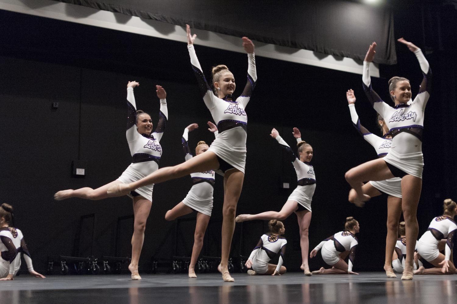 The Liberty Dance Team performs a routine in the auditorium, which seats up to 830 people, on Aug. 12 in North Liberty.