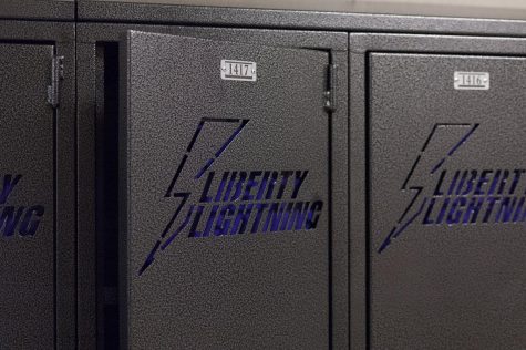 The new lockers at Liberty High are personalized with the Bolts logo.