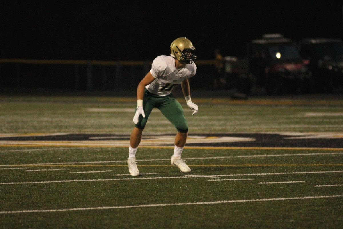 Cole Mabry '19 plays defense during the third quarter on Friday, Aug. 25.