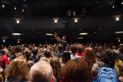 Magician Nate Staniforth performs his final and favorite trick at the Englert Theatre for the Green Room on Sept. 11. 