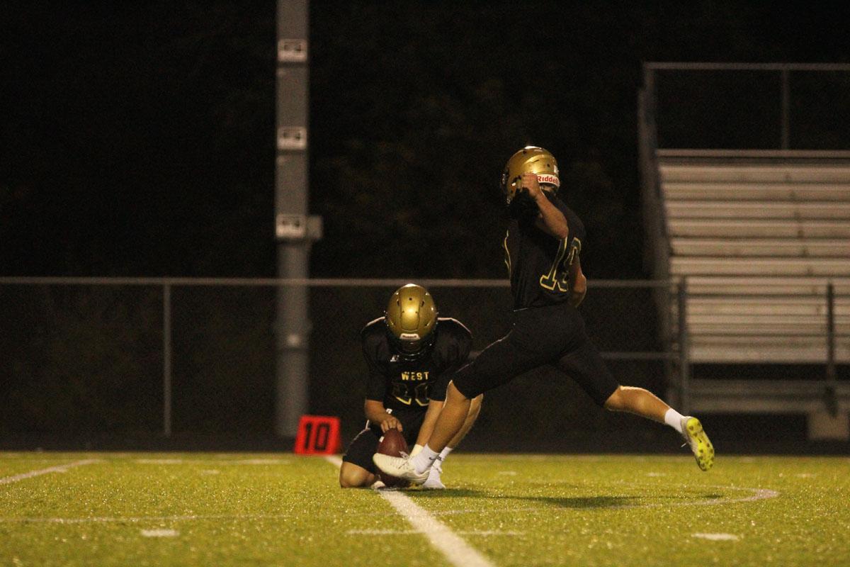 Lucas Karwal kicks in a field goal on Friday, Sep. 1.