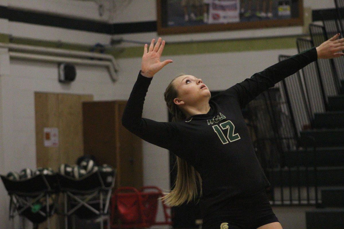 Katie Severt '19 serves the ball to Jefferson on Tuesday, Sept. 26.