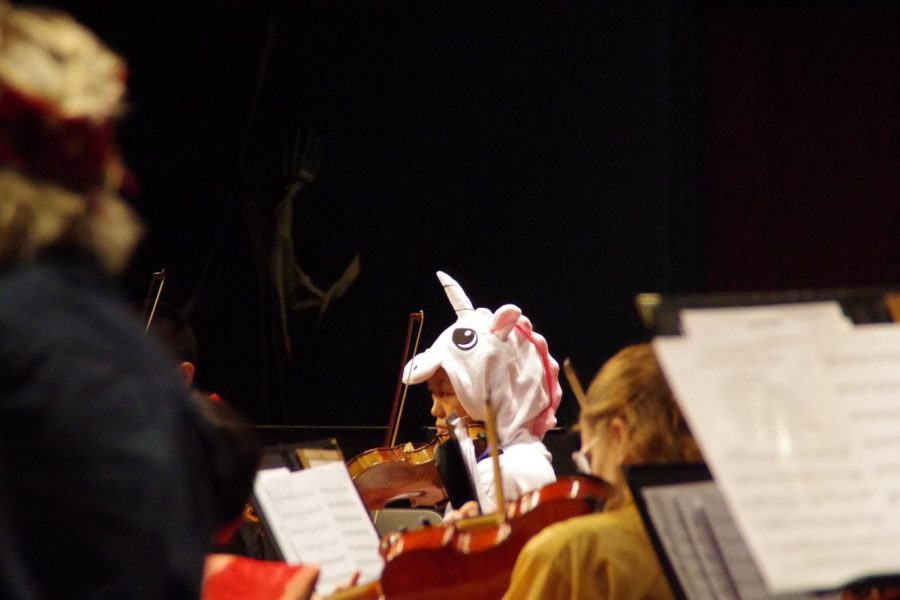The concert orchestra performs in costume on Oct. 26 for the Halloween fundraising concert.