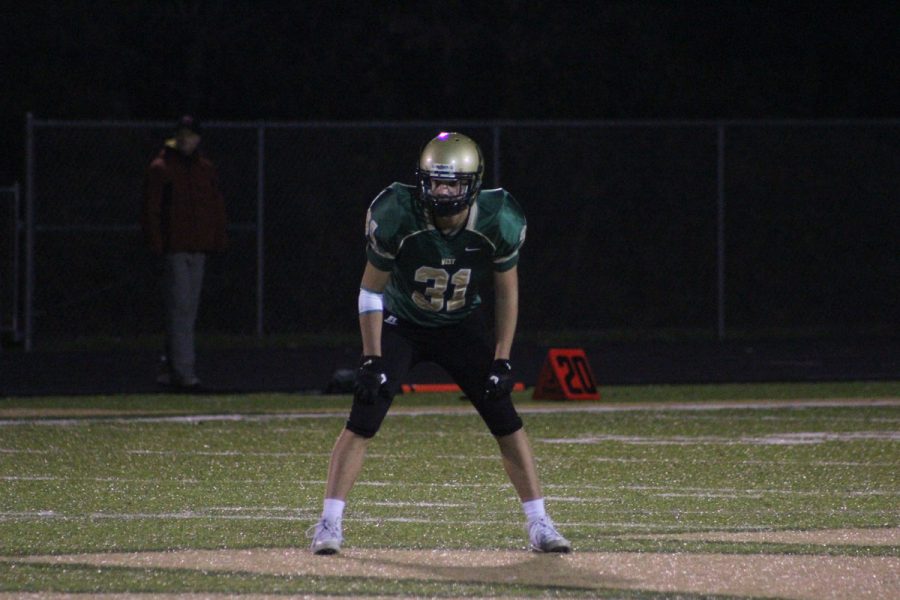 Nick Johnson '19 gets set for a kickoff on Friday, Oct. 13.