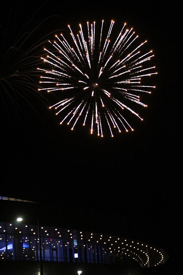 Fireworks set off at Hancher after the concert ended.