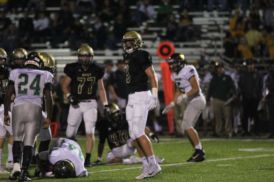 Dillon Doyle '18 celebrates after he tackled Kennedy's 	Cam Jones '19 on Friday, Oct. 6.