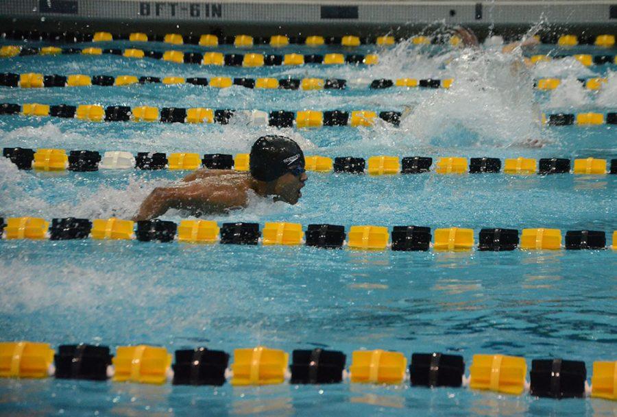 Amol Bhagavathi 21 competes in the 100 fly, finishing in 59.08 seconds to place 4th. 