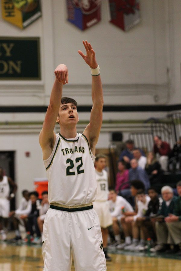 Patrick McCaffery '19 shoots two free throws during the first quarter on Tuesday, Jan. 23.