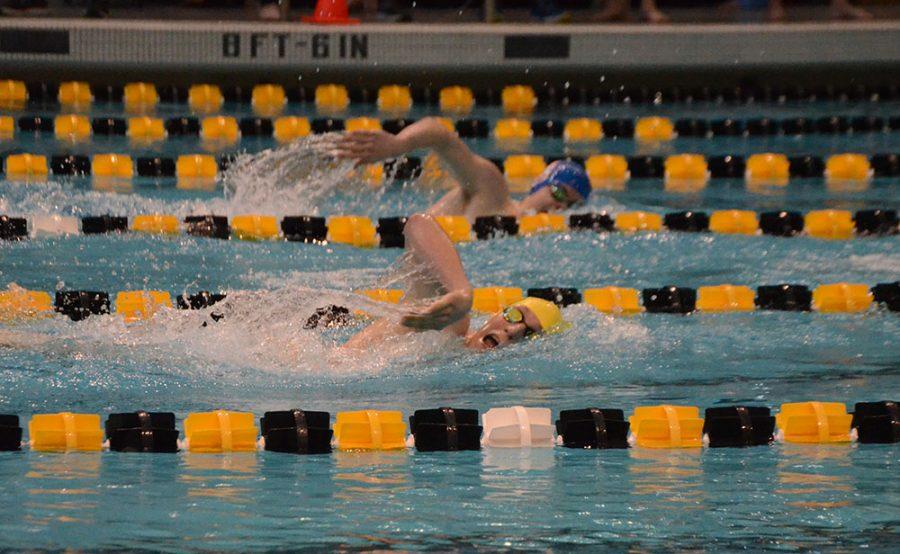 Lane Griffis 18 competes in the 500 freestyle. He ended in third place with a time of 4:54.17.