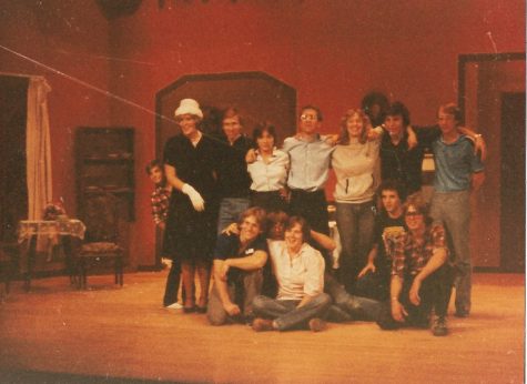 Crew (and some cast) of We Have Always Lived in the Castle, fall 1981: (Back) David Semel; Jan Smalley, ’82; Bill Johnson, ’82; Nancy Schuchert, ’82; Wes Overton, ’83; Cyndi Skiff, ’82; Doug Hanson, ’83; and Dennis Stevens, ’82. (Front) Pat Stessman, ’82; Phil Lewis, ’84; Carrie (Lewis) Westcott, ’82; Glenn Offerman, ’84; and Ron Bream, ’83.