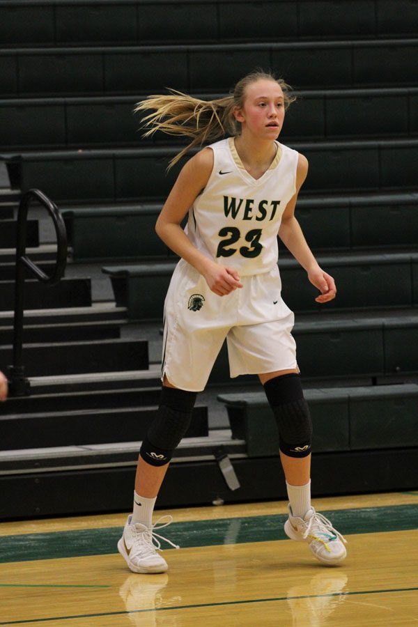 Audrey Koch '21 waits for a pass during the first half of the game on Friday, Feb. 9.