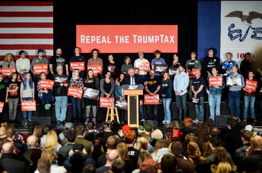 Senator Bernie Sanders meets with Iowans in Cedar Rapids on Friday, Feb. 23 to advocate for repealing President Donald Trumps tax plan.