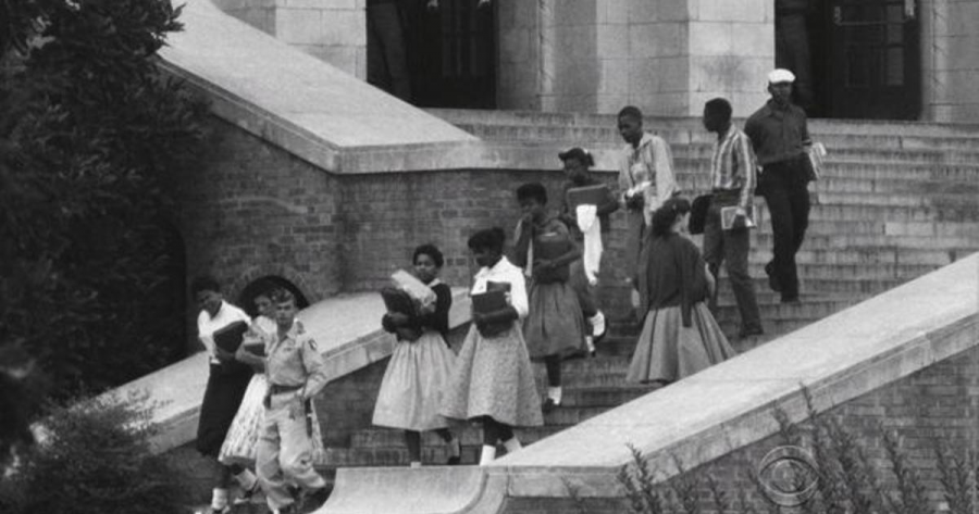 The Little Rock Nine on the steps of Central High School, in Little Rock Arkansas. 