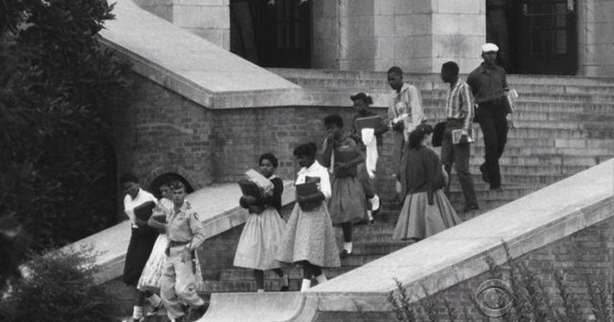The Little Rock Nine on the steps of Central High School, in Little Rock Arkansas.