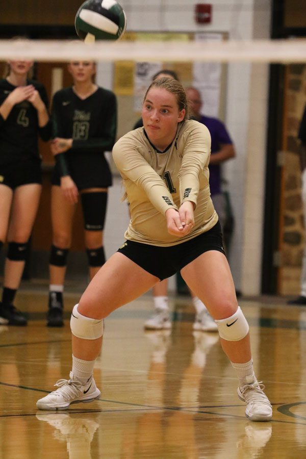 Grace Fleckenstein '19 bumps the ball to a fellow West player on Tuesday, Aug. 28.