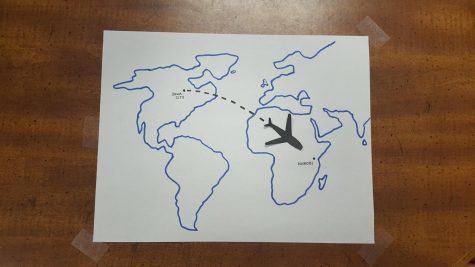 An illustration of a plane shows the distance traveled by Caroline Mascardo 22 when she went to Nairobi, Kenya