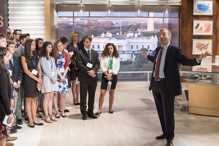 Students discuss journalism and reporting tactics with Meet The Press host Chuck Todd at NBC studios on June 17, 2018.