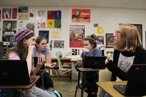 Film Club members discuss ideas for their upcoming film at their weekly club meeting on Friday, Nov. 9.