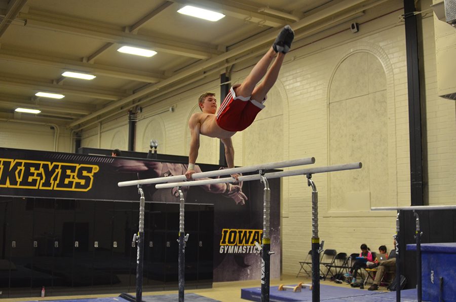 Practicing his form, Zach Gilbaugh '21 focuses on his up-coming competitions. 