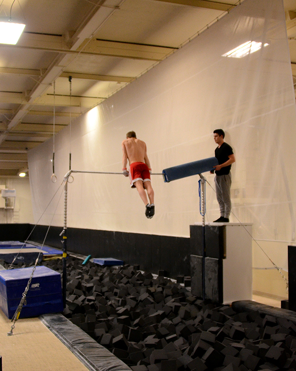 Using a bar with foam underneath gives more flexibility to practice more dangerous moves. 