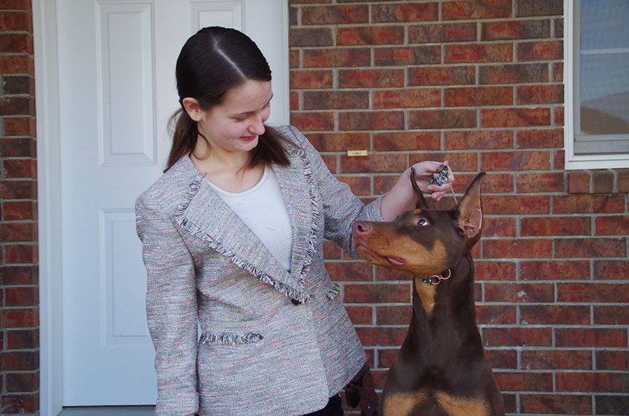 Renee Gould '22 shares a glance with her dog Mocha.