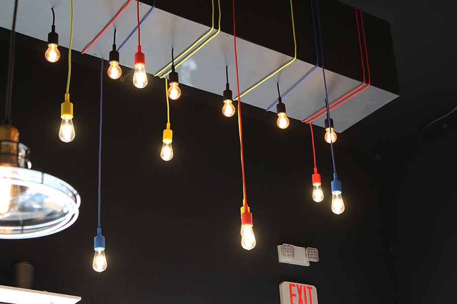 Blue, yellow and red lights hang from the celling on Saturday, Jan. 5.