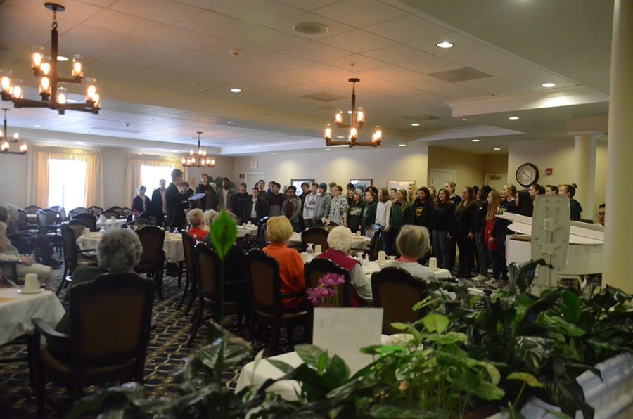 Choir+students+gathered+at+the+Melrose+Meadows+retirement+home+to+sing+and+bring+joy+to+the+senior+residents.