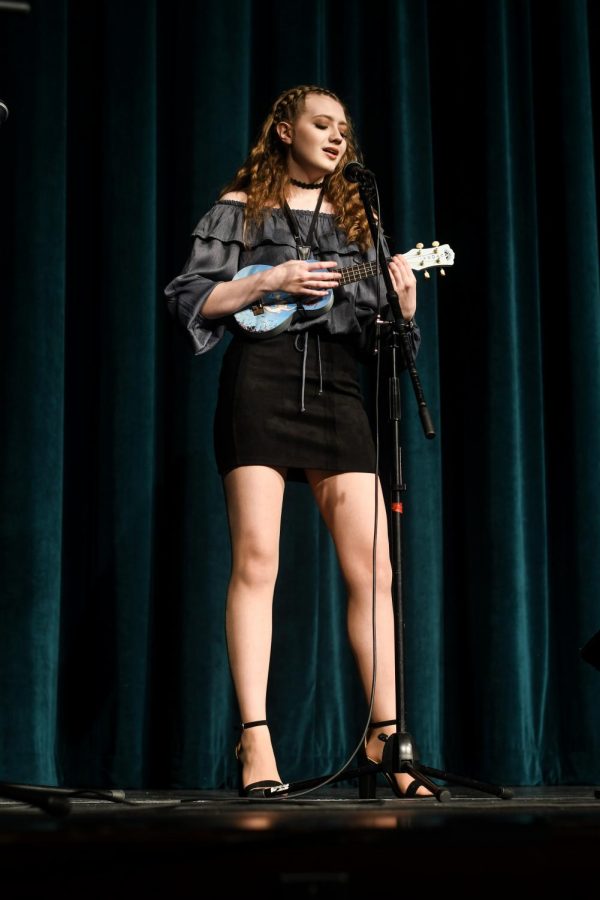 Julia Fink 20 sings a ukulele version of September by Earth, Wind and Fire at the Swing into Spring show on Sunday, Feb. 24. 