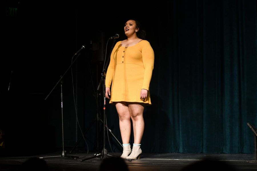 Aubree Klink 19 sings We Dont Have To by Elle Eyre at the Swing into Spring show on Sunday, Feb. 24.