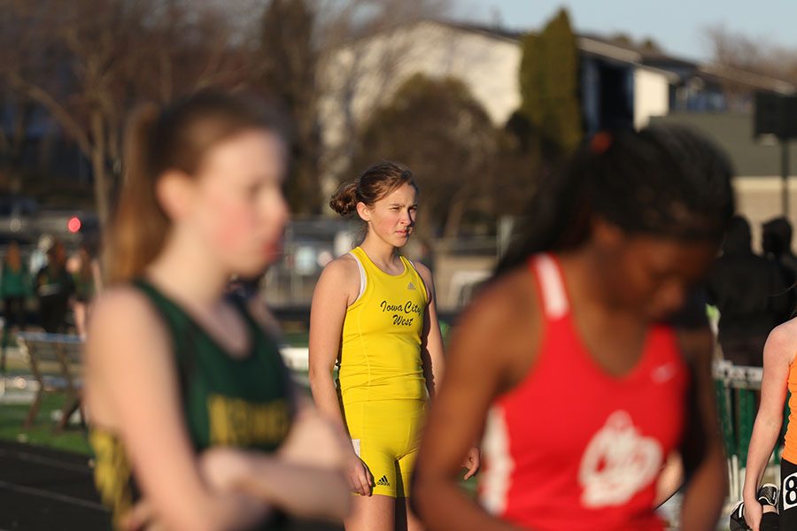 Lucy Westemeyer 21 waits for the JV 800 meter run to start on Tuesday, March 26.