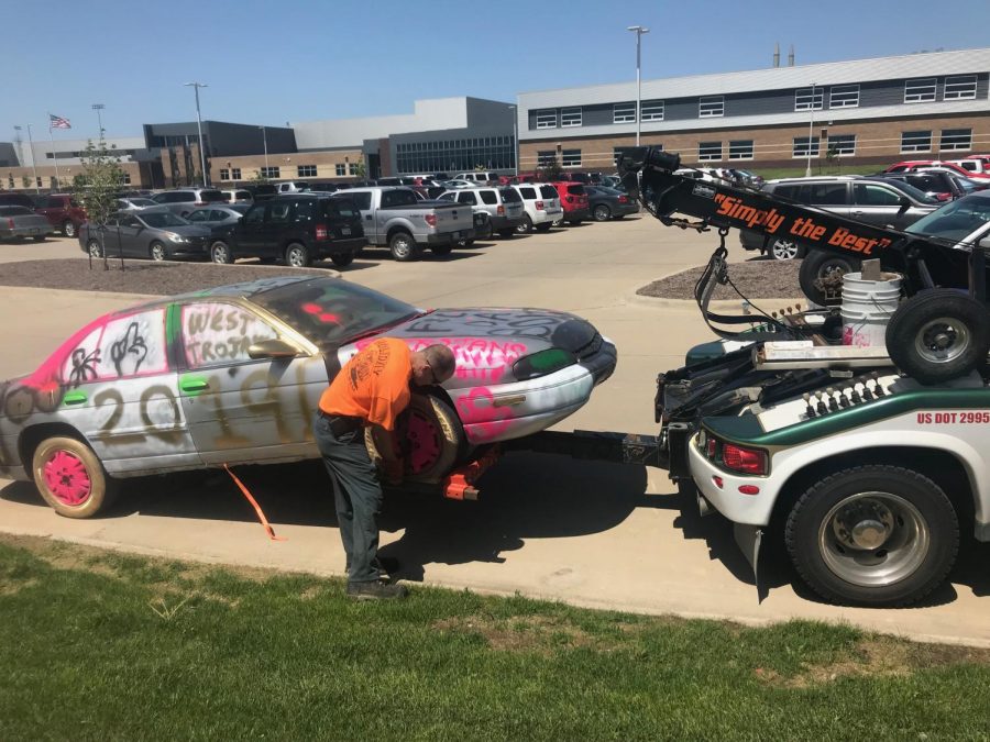 The vandalized car was towed at approximately 2 p.m. in the Liberty High parking lot.