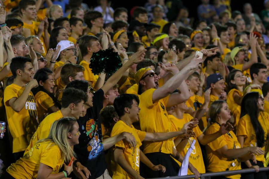 The student sections erupts during the drumline's halftime performance on Sept. 20 during the game at Trojan Field.