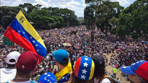 Protesters gather to protest the Maduro government in Caracas, Venezuela.