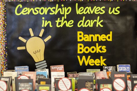 Banned Book Week display in the Iowa City West High library. 