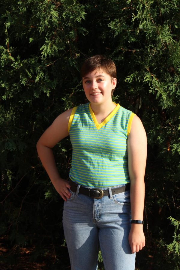 Rachel Podhajsky 21 sports a colorful tank from Goodwill.