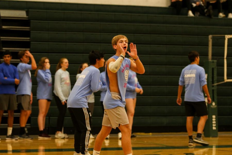 Schuyler Houston '21 hypes up the student section during West High's annual man ball game on Oct. 3rd. 