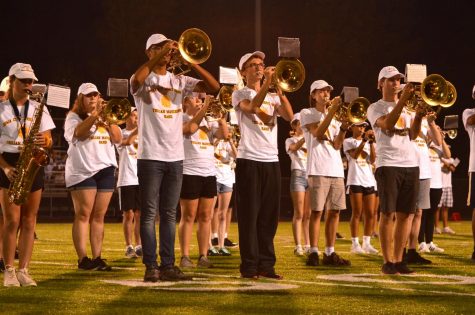 The marching band playing at halftime during the West vs. Rams game on Sept. 20. The Trojans lost that game 23-21.
