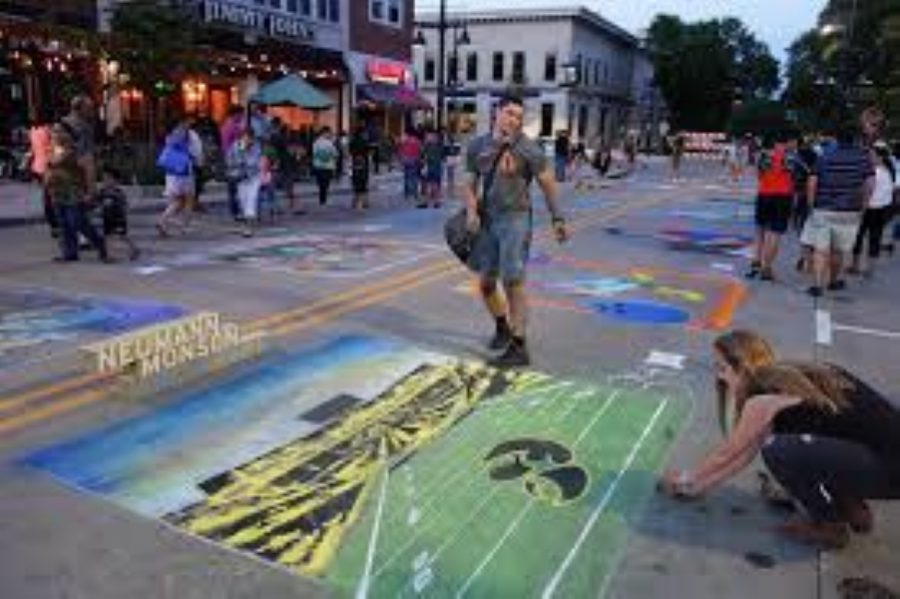 Pop-up chalk art in the Pedestrian Mall a few years ago for the Iowa City Festival. 